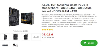 Asus TUF B450-Plus II Gaming, ATX voor €95,98 bij Proshop