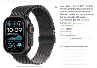 Apple Watch Ultra 2 - Zwart - Milanees bandje maat L voor €899 via Amazon