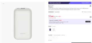 Xiaomi 33W Power Bank 10000mAh Pocket Edition Pro por 17€ (cuenta nueva por 10,20€)