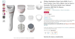Philips Depiladora Mujer Serie 8000, 9 en 1, Para Cuerpo, Cara, Pies y Bikini por 79,99€