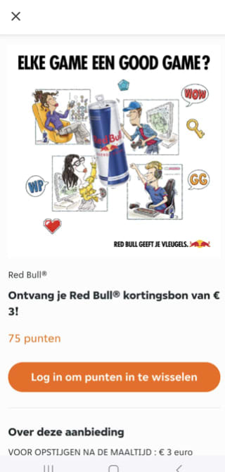 Thuisbezorgd €3 korting bij inlevering 75 punten