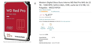 Western Digital Disco Interno de 22TB por $5,477 en Amazon