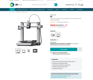 Impresora 3D Bambulab A1 por tan solo 319€