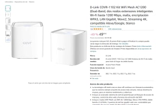 Sistema Wi-Fi Mesh (malla) D-Link COVR?1102, doble banda AC1200 por 49,90€