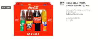 Kratje met 1L Coca-Cola, Fanta, Sprite, of Mezzo voor €8 88, bij Kaufland in Duitsland