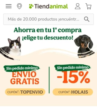 Envío Gratis o -15% de Descuento desde Tiendanimal.