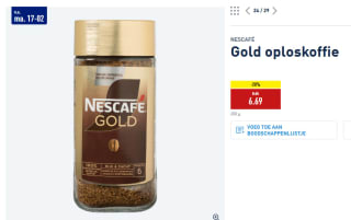 Nescafé Gold rijk & zacht oploskoffie 200 g voor €6,69 bij de Aldi