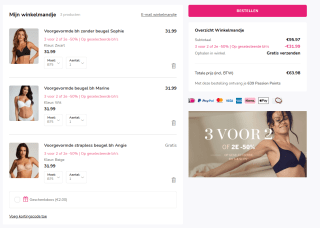 Bh's en slips 3 halen 2 betalen of 2e -50% korting bij Hunkemöller