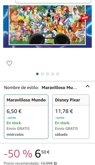 Puzzle 1000 Piezas el Maravilloso Mundo de Disney II por 6,50€.
