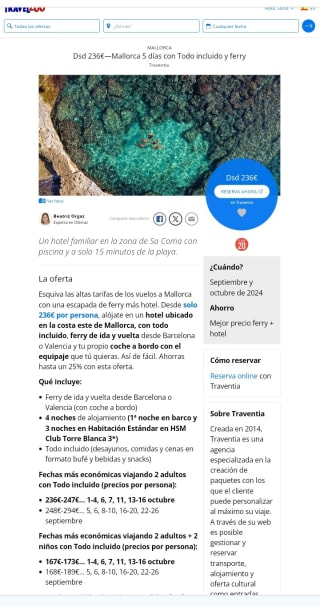Mallorca 5 dias T.I y Ferry desde 236€.