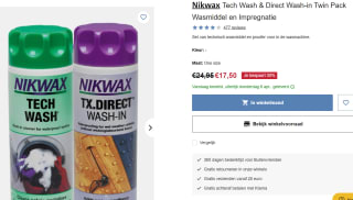 Nikwax techwash en Tx-direct wash in voor €17,50 bij Bever
