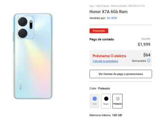 Honor X7A 6GB 128GB por $1,999 en Elektra