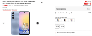 Samsung Galaxy A25 5G de 6/128GB por 160,55€