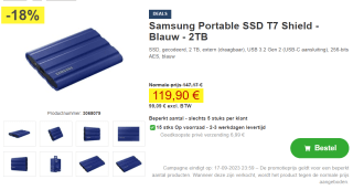 Samsung Portable SSD T7 Shield - 2TB voor €119,90 bij Proshop