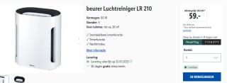 Beurer LR210 luchtreiniger, tot 26 m² voor €59 in de Lidl webshop