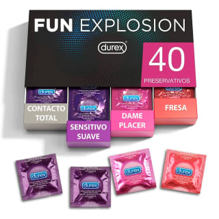 Durex - Fun Explosion, Pack Preservativos Sabor Fresa, Dame Placer, Sensitivo Suave y Contacto Total, 40 Condones por 12.68€