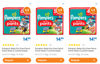 1+1 gratis op Pampers Paw Patrol bij Trekpleister