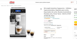 Cafetera Super automática De'Longhi Autentica Cappuccino por 281€