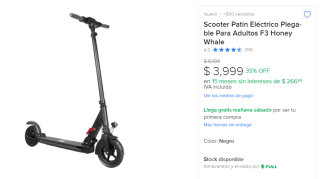 Scooter Eléctrico Plegable F3 Honey Whale por $3,999 | Mercado Libre