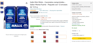 12 unidades Halls Mini Mints por 7,19€