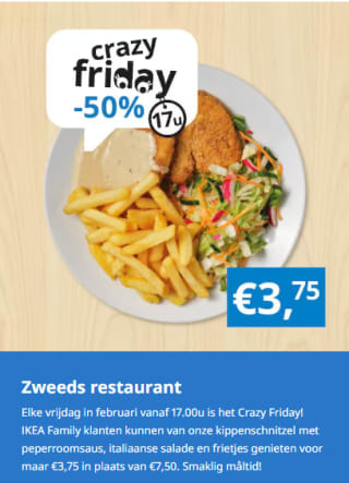 Ikea België Crazy friday eet voor 3.75 ipv 7.50 euro