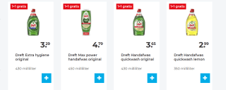 1+1 gratis op alle Dreft Handwas bij Hoogvliet