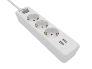 Regleta Philips SPN3032WA/10 de 3 enchufes 230V con Puertos USB), Color Blanco por 7,59€