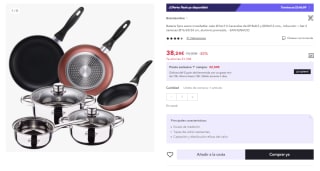 Bateria San Ignacio de 5pcs acero inoxidable: cazo Ø16x7,5 Cacerolas de Ø18x8,5 y Ø20x9,5 cms., inducción + Set 3 sartenes Ø16/20/24 cm, aluminio prensado por 38.24€ (Cuenta Nueva 26.24€)