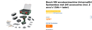 Bosch PSB 1800 LI-2 Systembox Accuboormachine – Met 2 x 18 V accu's en lader - Incl. 241 accessoires voor €129 bij de Gamma