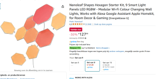 Nanoleaf Shapes Hexagons Starter Kit 9 Light Panels voor €127,99 bij Amazon