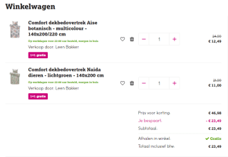 1+1 gratis op alle Comfort dekbedovertrekken bij Leen Bakker