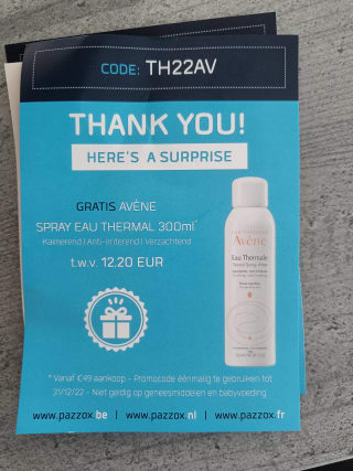 Gratis Avène spray eau thermal 300ml bij aankoop vanaf €49 bij Pazzox
