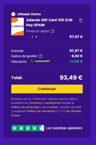 Tarjeta regalo 100€ Zalando por 89,99€