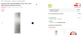 Frigorífico combi Bosch KGN39VIDA, No Frost, 203 cm, 368 l, Cajón VitaFresh por 465€