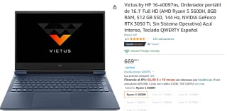 Ordenador portátil de 16.1' Full HD Victus by HP 16-e0097ns por 669€