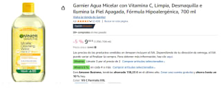 3 Botes de Garnier Agua Micelar con Vitamina C, Limpia, Desmaquilla e Ilumina la Piel Apagada, Fórmula Hipoalergénica, 700 ml por 18.43€