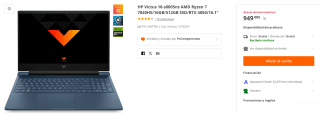 Ordenador Portatil HP Victus 16-s0005ns AMD Ryzen 7 7840HS/16GB/512GB SSD/RTX 4050/16.1" por 949€