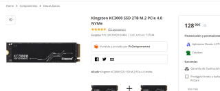 Kingston KC3000 SSD 2TB M.2 PCIe 4.0 NVMe por 128.99€