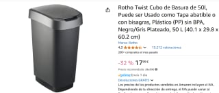 Cubo de basura Rotho Twist de 50L con tapa sin BPA por solo 17,99€