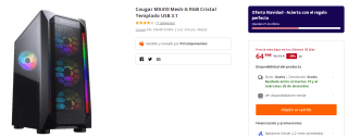 Caja Cougar MX410 Mesh-G RGB Cristal Templado USB 3.1 por 64.99€