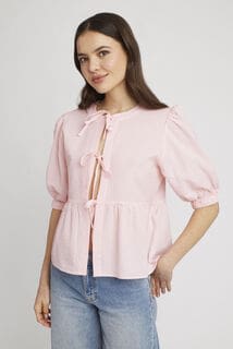 Chemise rayée à nœuds - Rose pâle à 25,99€