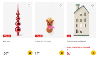 1+1 gratis op diverse Kerstversiering bij de Hema