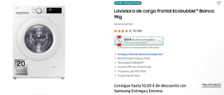 Samsung Lavadora carga Ecobubble 9Kg WW90CGC04DTEEC +Secadora Serie 50 8kg DV80T5220TT/S3 por 652,38€