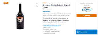 Crema de Baileys de 700 ml por 200.60 en Chedraui
