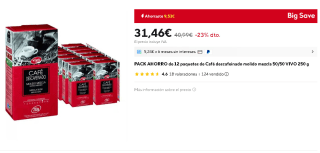 PACK 12 paquetes de Café descafeinado molido mezcla 50/50 VIVO 250 g por 31,46€