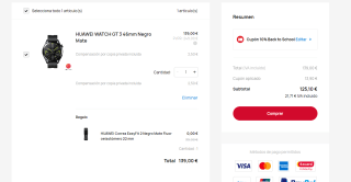 Smartwatch Huawei Watch GT 3 46mm + regalo correa por 125,10€