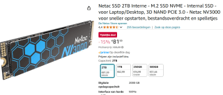 Netac SSD 2TB Interne - M.2 SSD NVME - Internal SSD voor €81,59 bij Amazon