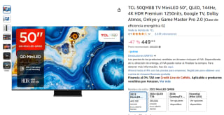 TV Mini LED 50" TCL 50C805, QLED 4K, 144Hz Motion Clarity Pro por 449,10€