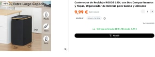 Contenedor de Reciclaje ROSOS 150L con Dos Compartimentos y Tapas por 9.99€