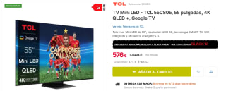 Televisor Mini LED - TCL 55C805, 55 pulgadas, 4K QLED +, Google TV por 566€